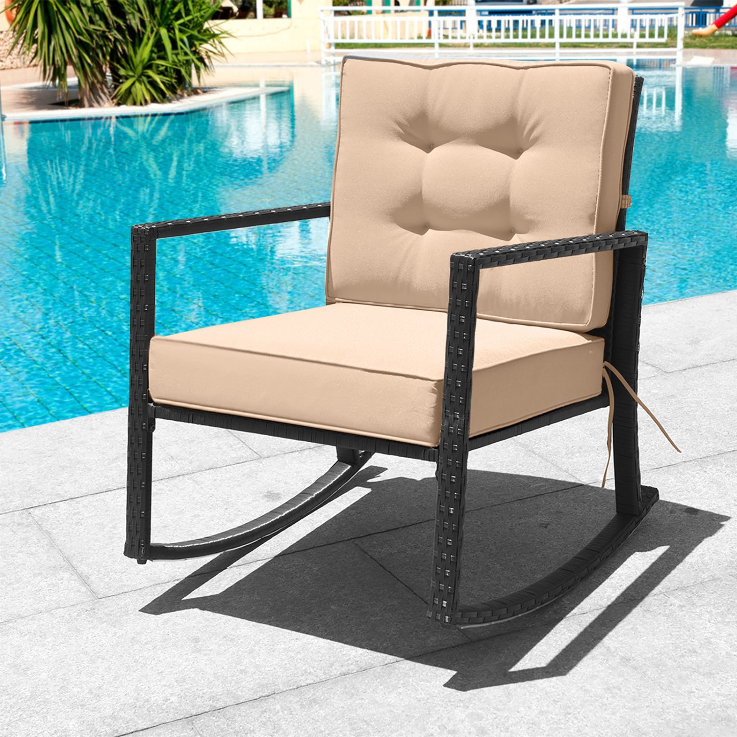 Rattan Rocking Chair with Cushion for Patio