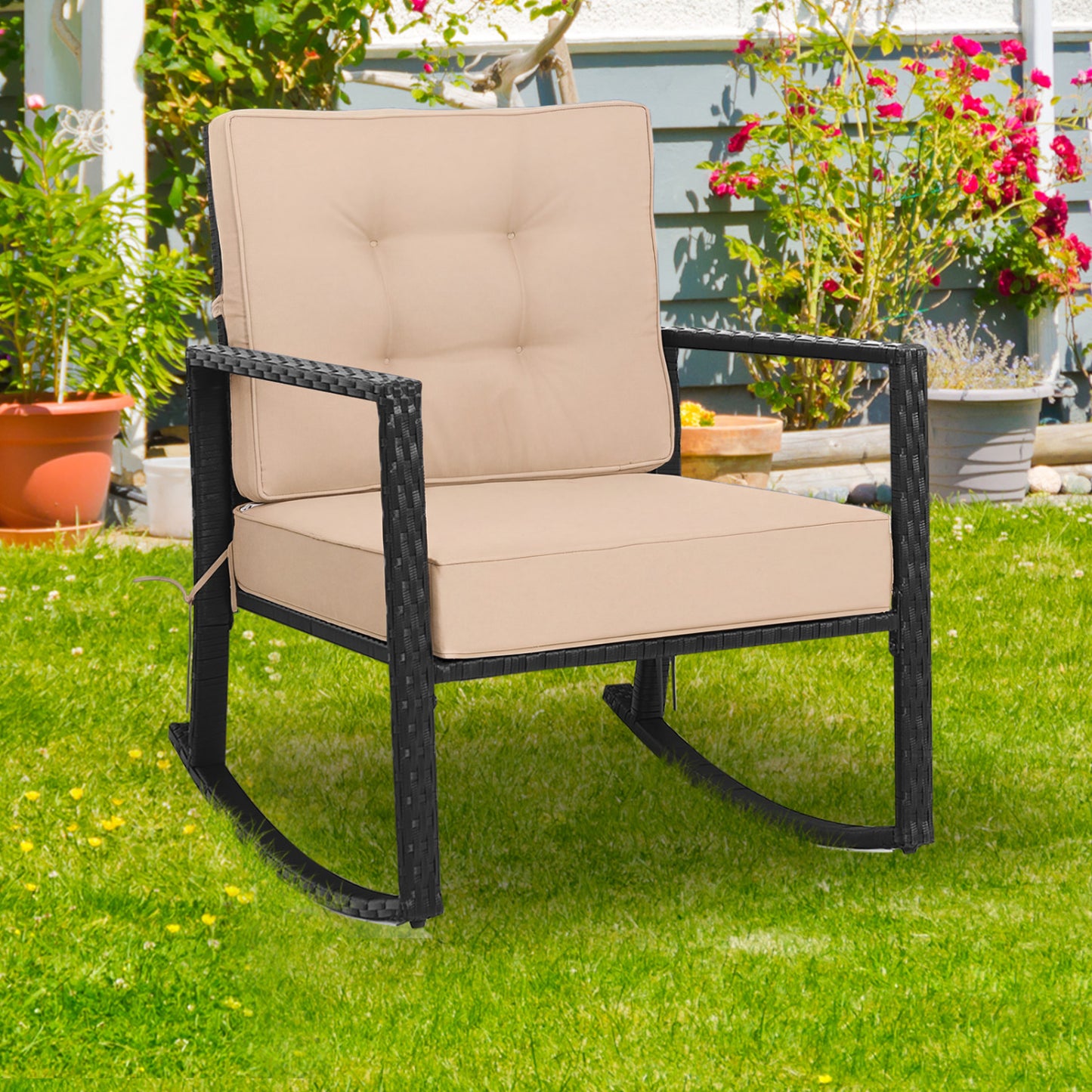 Rattan Rocking Chair with Cushion for Patio