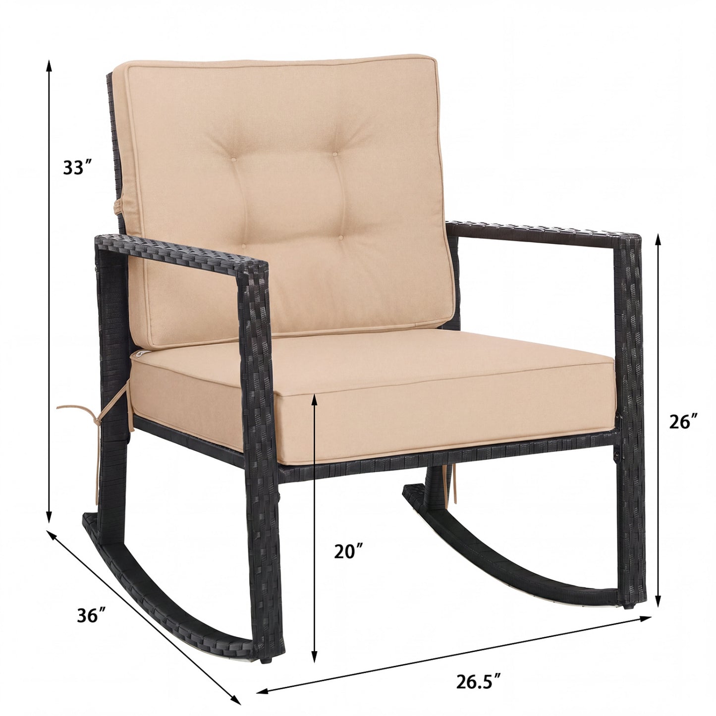 Rattan Rocking Chair with Cushion for Patio