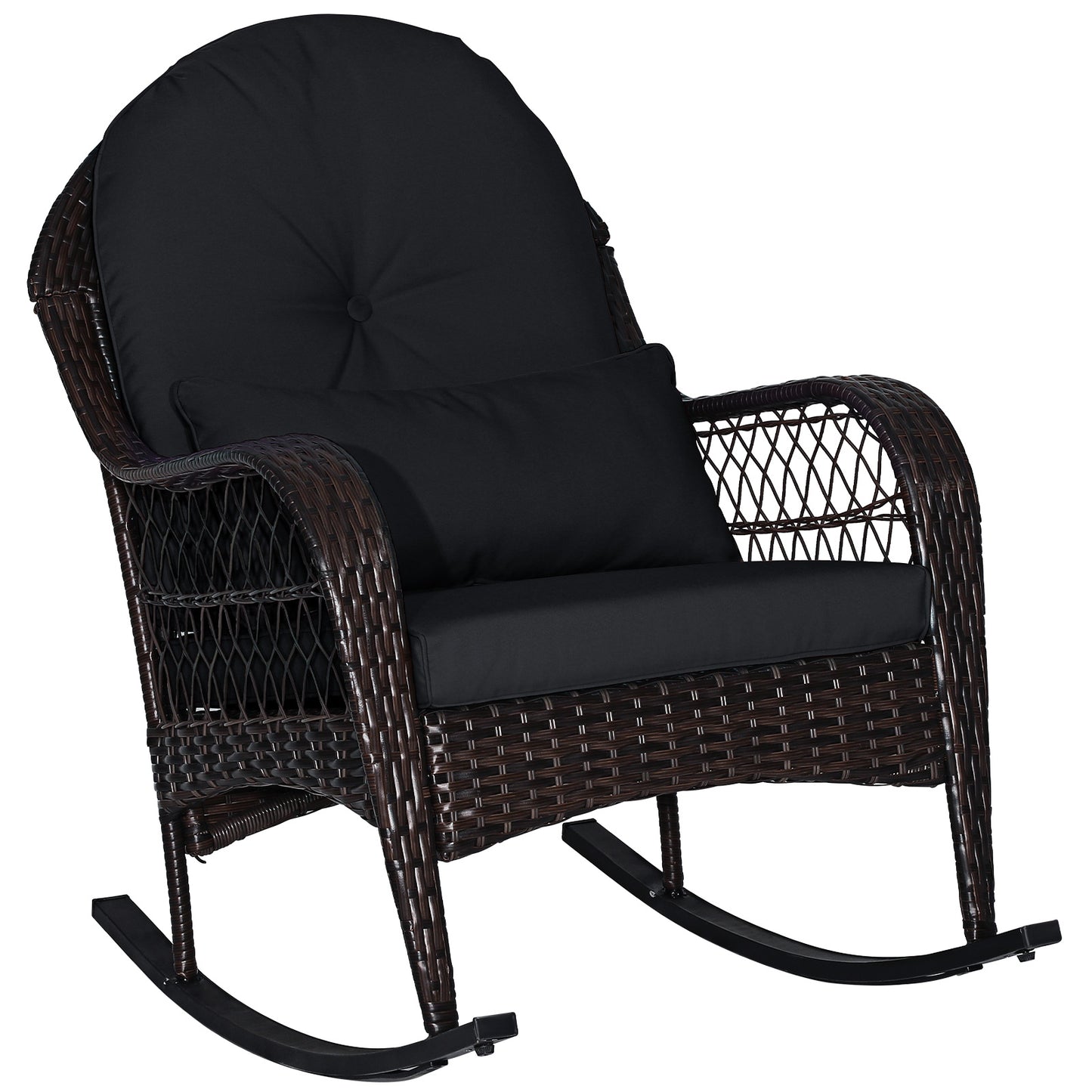Patio Rattan Rocking Chair with Cushions and Waist Pillow