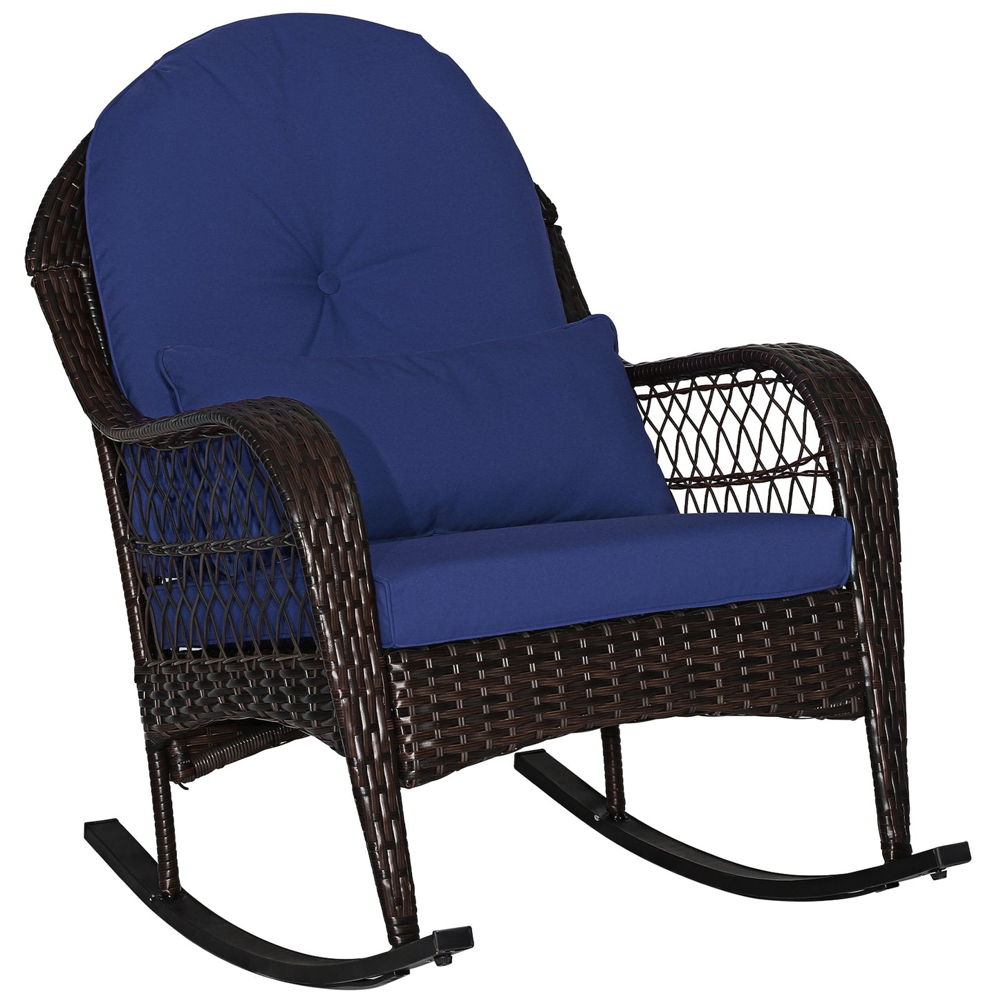Patio Rattan Rocking Chair with Cushions and Waist Pillow