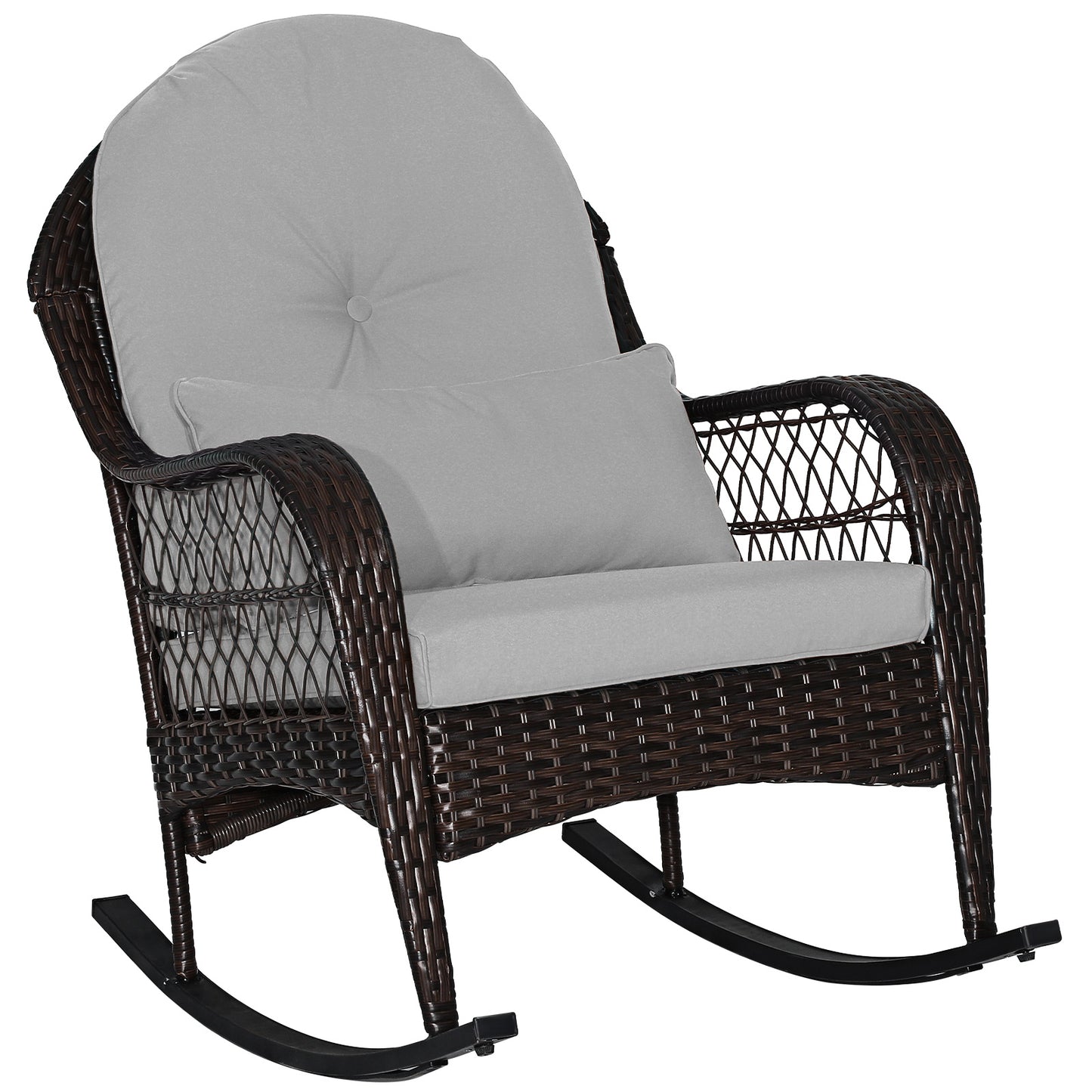 Patio Rattan Rocking Chair with Cushions and Waist Pillow