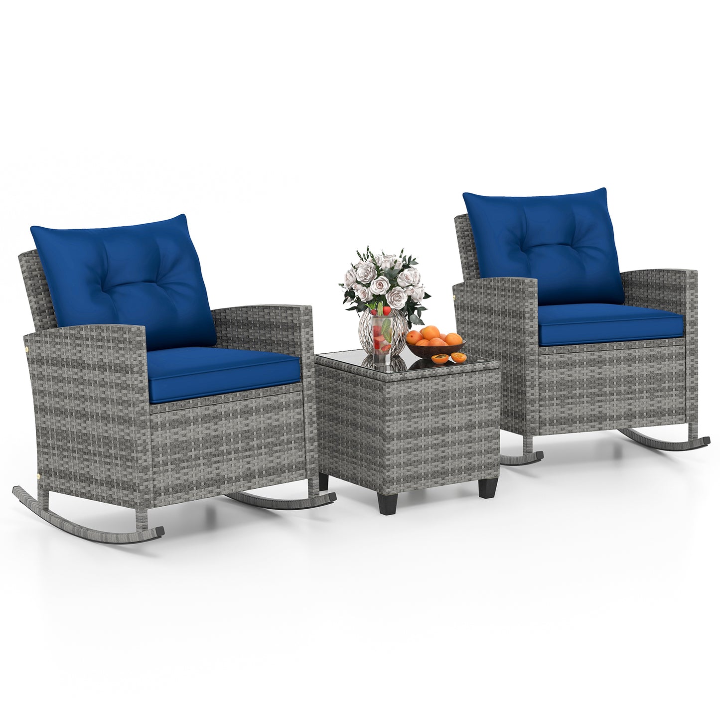 3-Piece Patio Rocking Chair Set with Glass Table