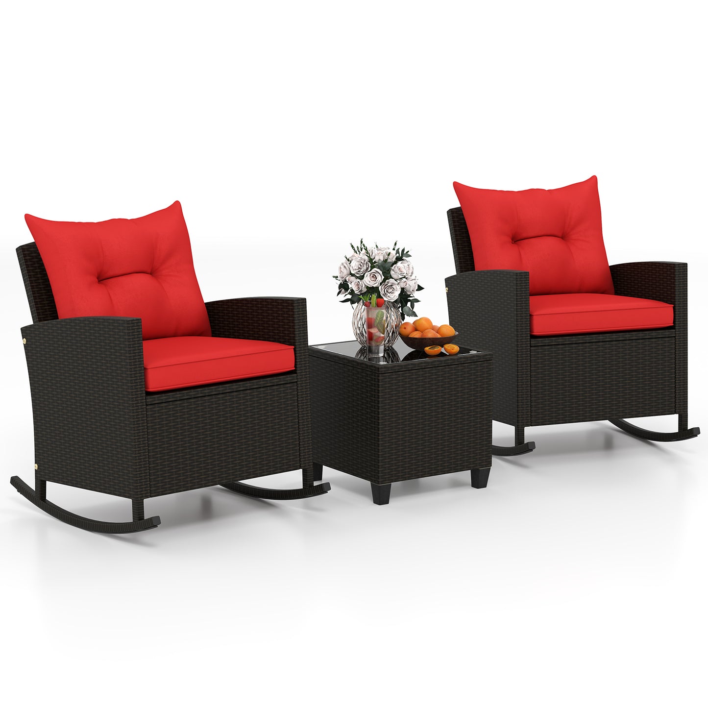 3-Piece Patio Rocking Chair Set with Glass Table