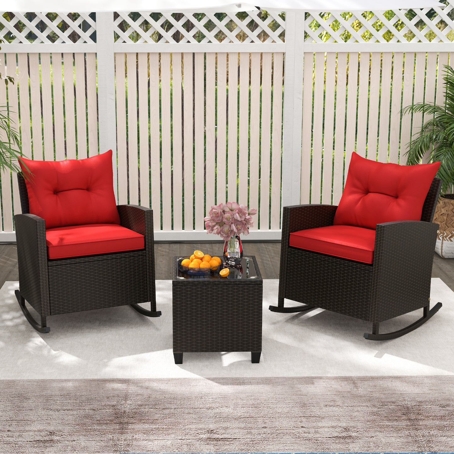 3-Piece Patio Rocking Chair Set with Glass Table
