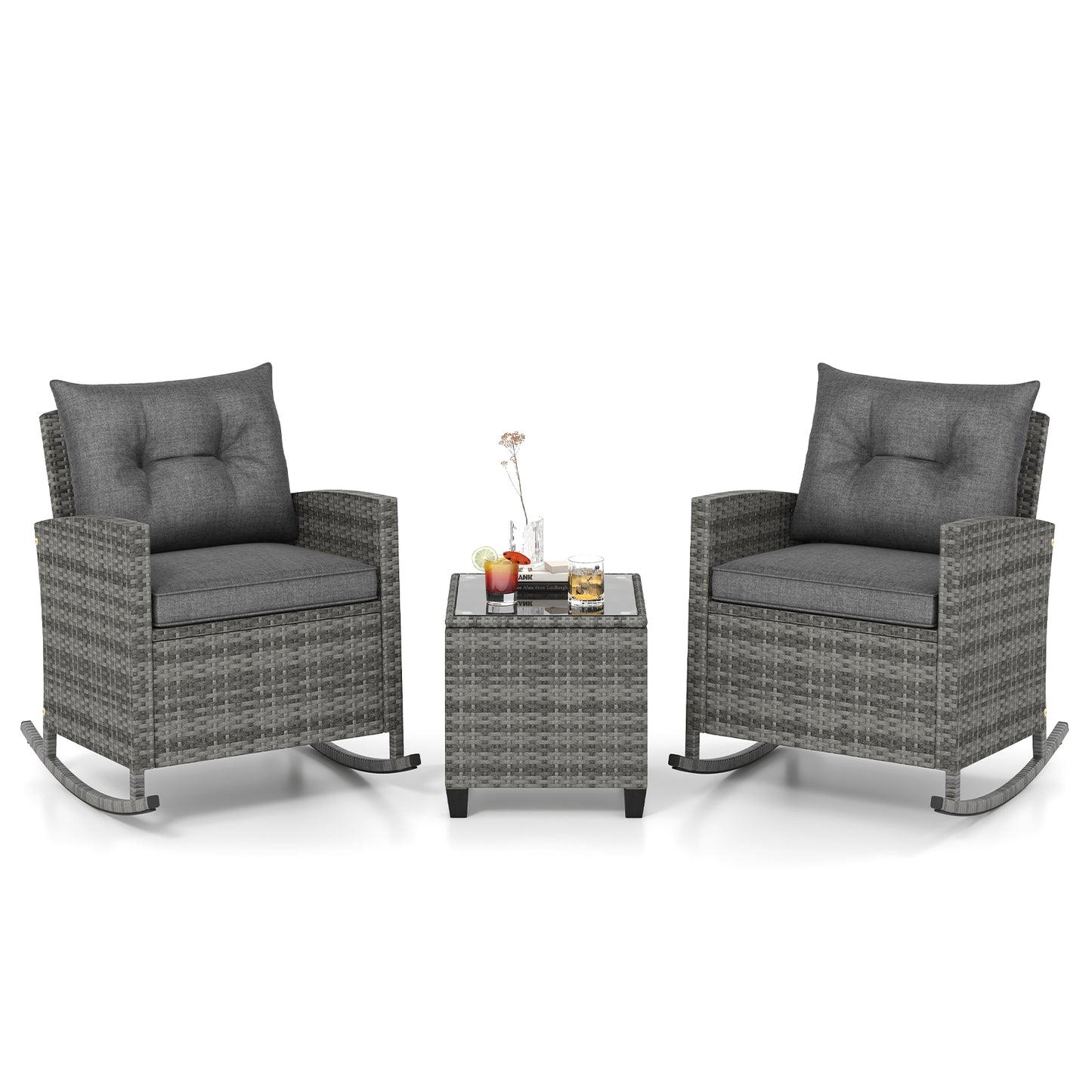 3-Piece Patio Rocking Chair Set with Glass Table