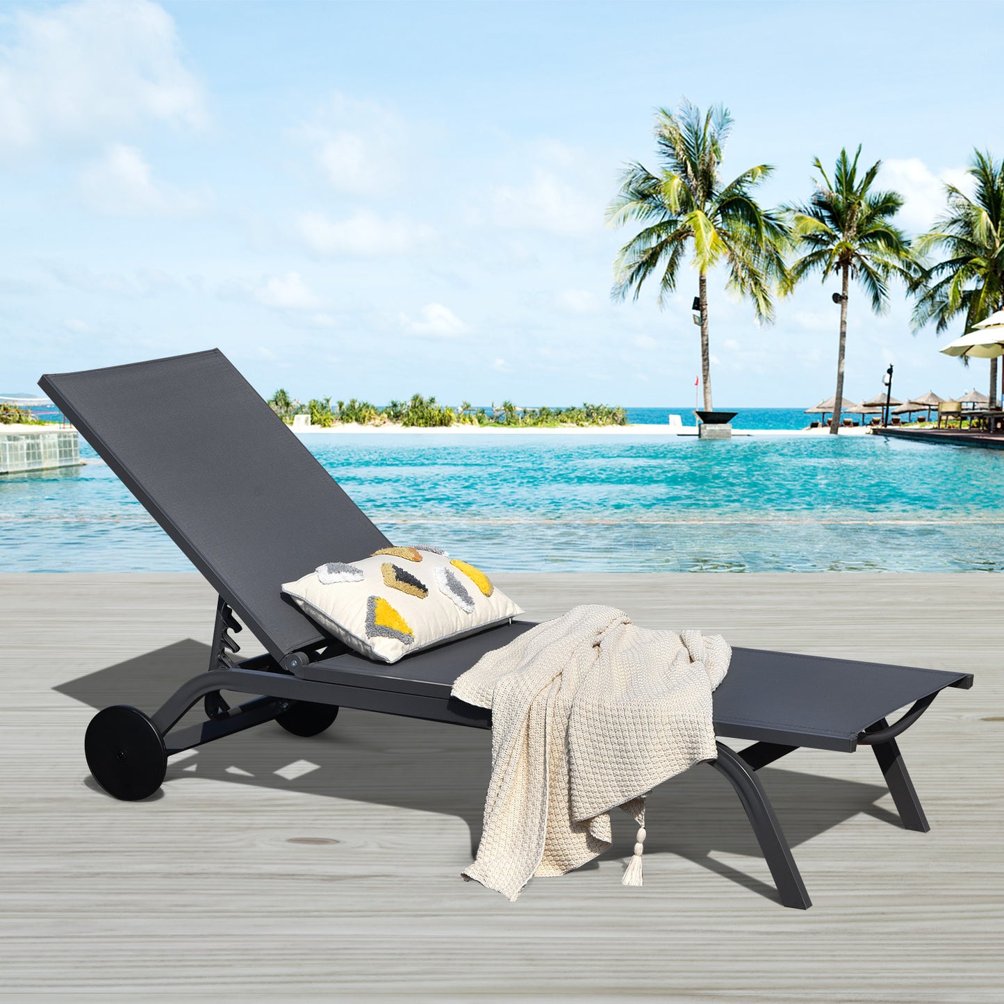 Adjustable Outdoor Chaise Lounge Chair with Wheels