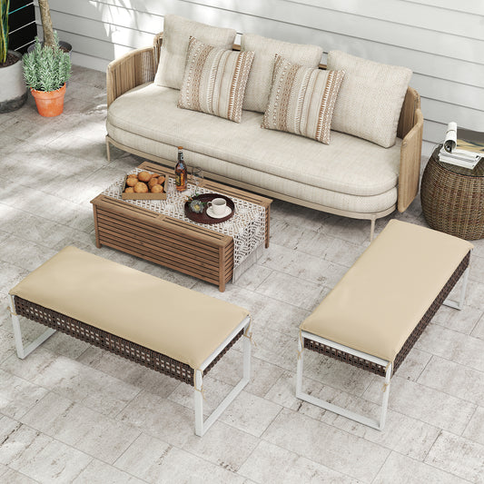 Rectangle Patio Ottoman Set of 2 with Cushions - 43 Inch