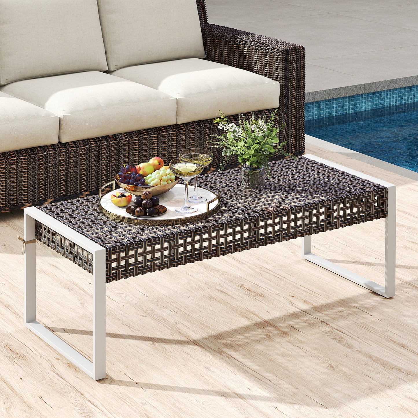 Rectangle Patio Ottoman Set of 2 with Cushions - 43 Inch
