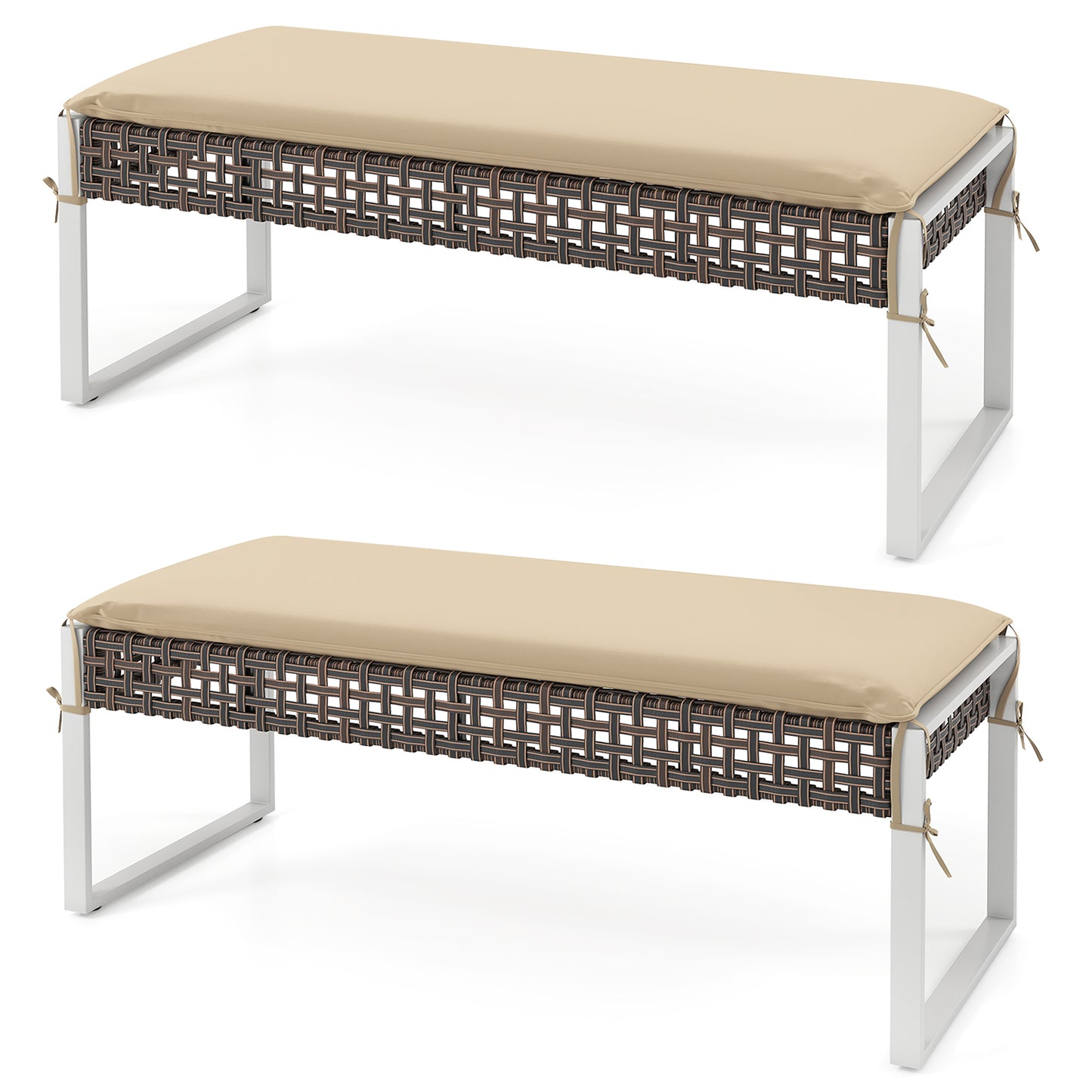 Rectangle Patio Ottoman Set of 2 with Cushions - 43 Inch