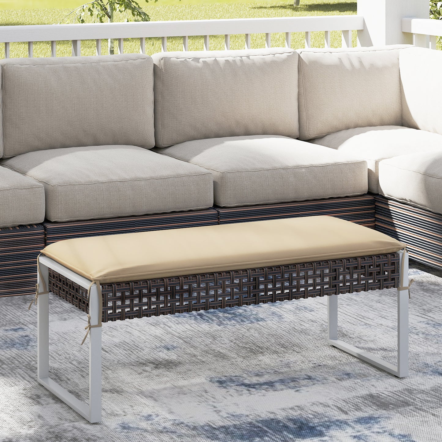Rectangle Patio Ottoman Set of 2 with Cushions - 43 Inch