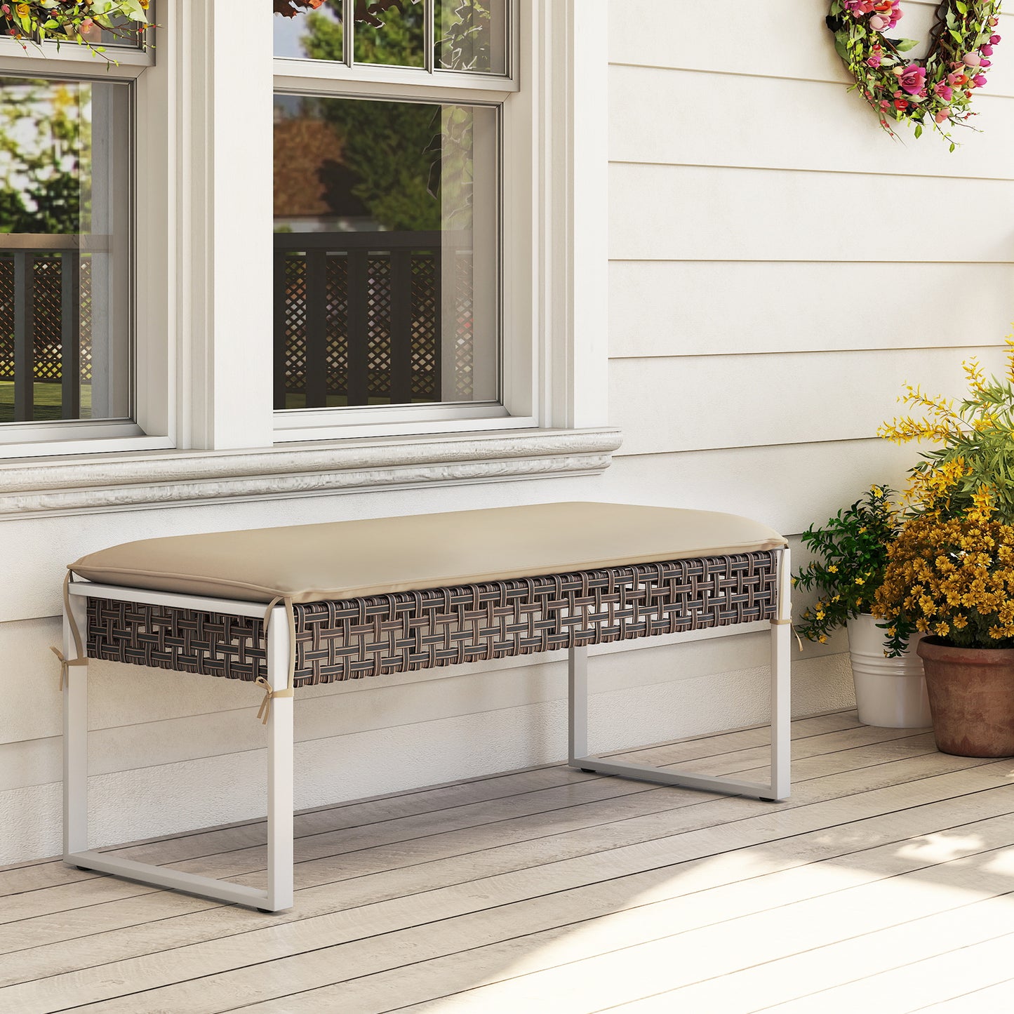 Rectangle Patio Ottoman Set of 2 with Cushions - 43 Inch