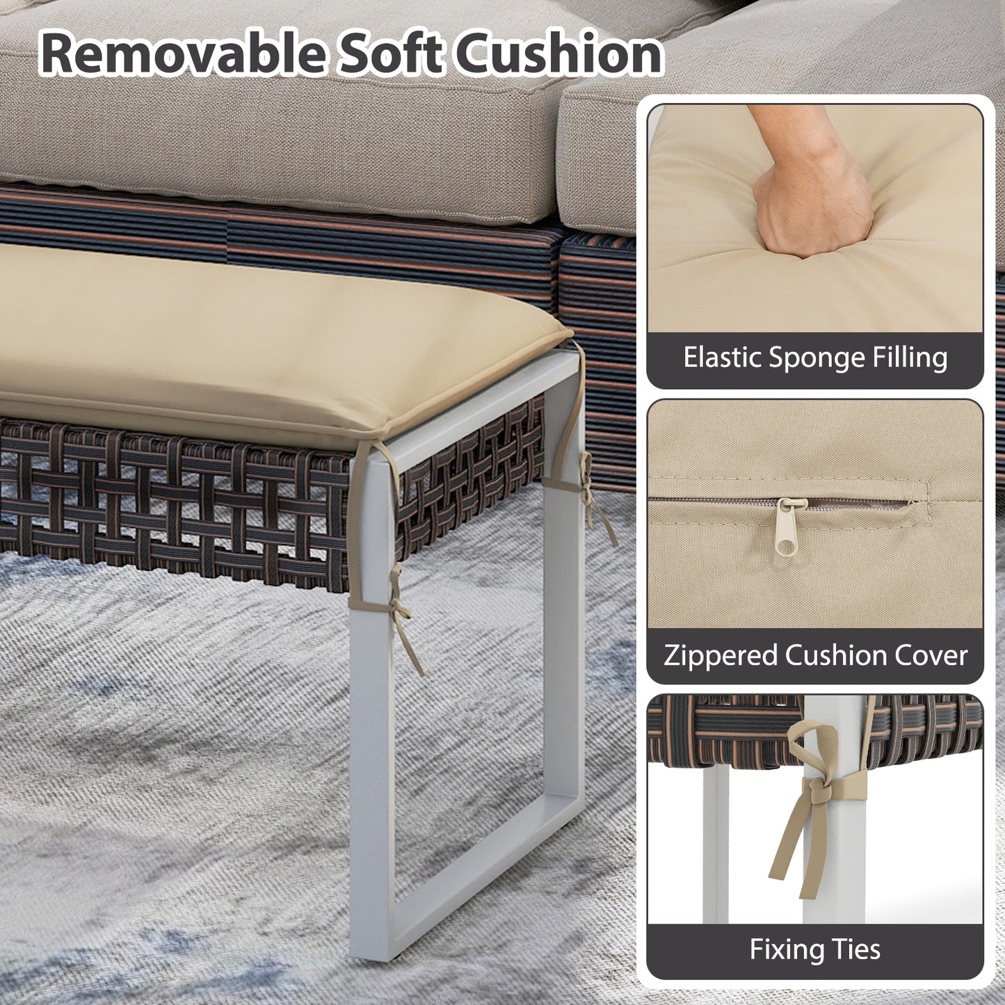 Rectangle Patio Ottoman Set of 2 with Cushions - 43 Inch