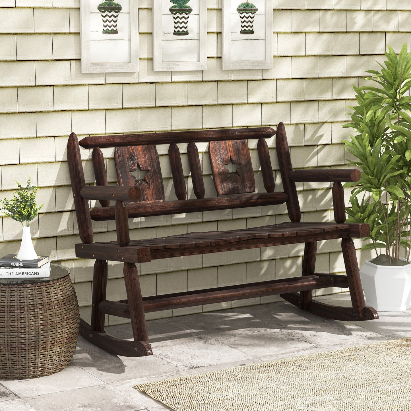 Double Rocking Bench 2-Person Loveseat with Ergonomic Seat