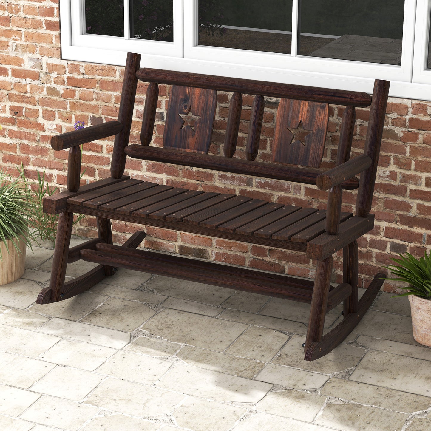 Double Rocking Bench 2-Person Loveseat with Ergonomic Seat