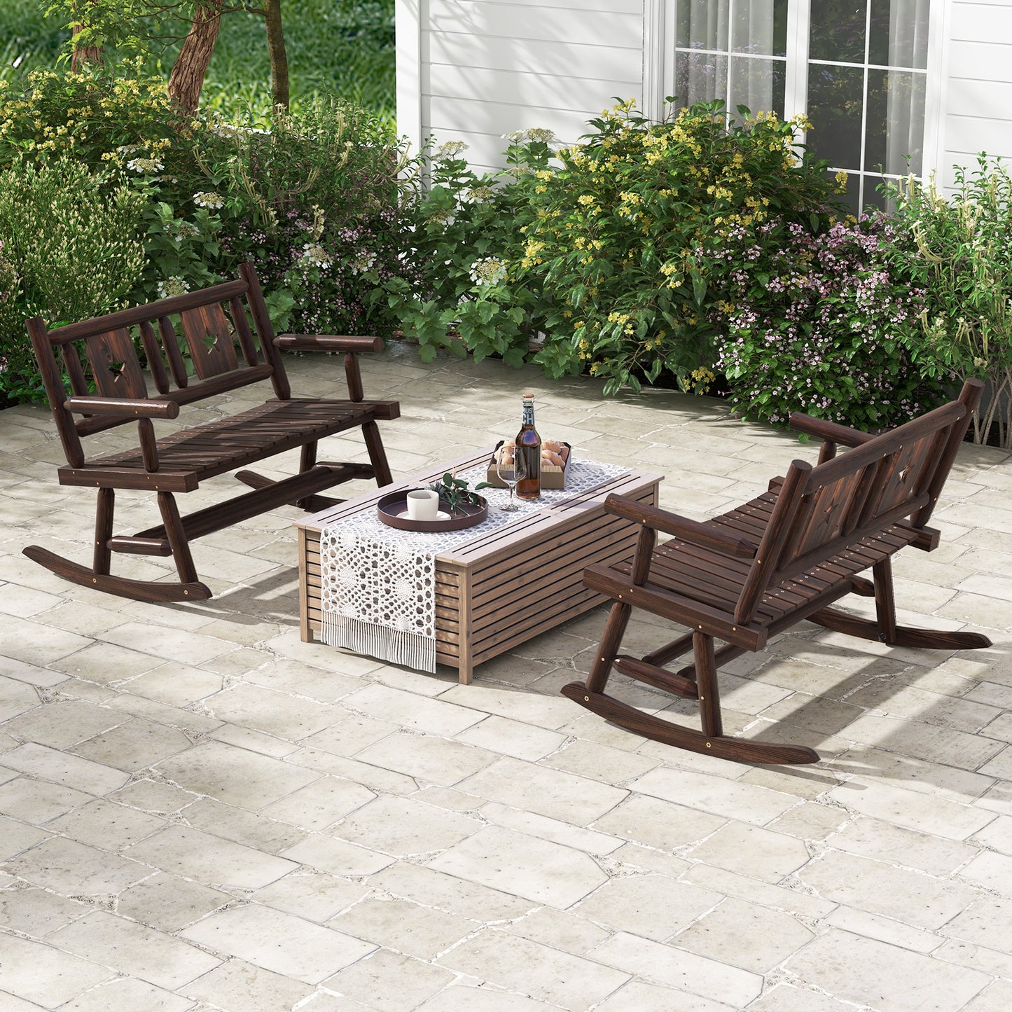 Double Rocking Bench 2-Person Loveseat with Ergonomic Seat