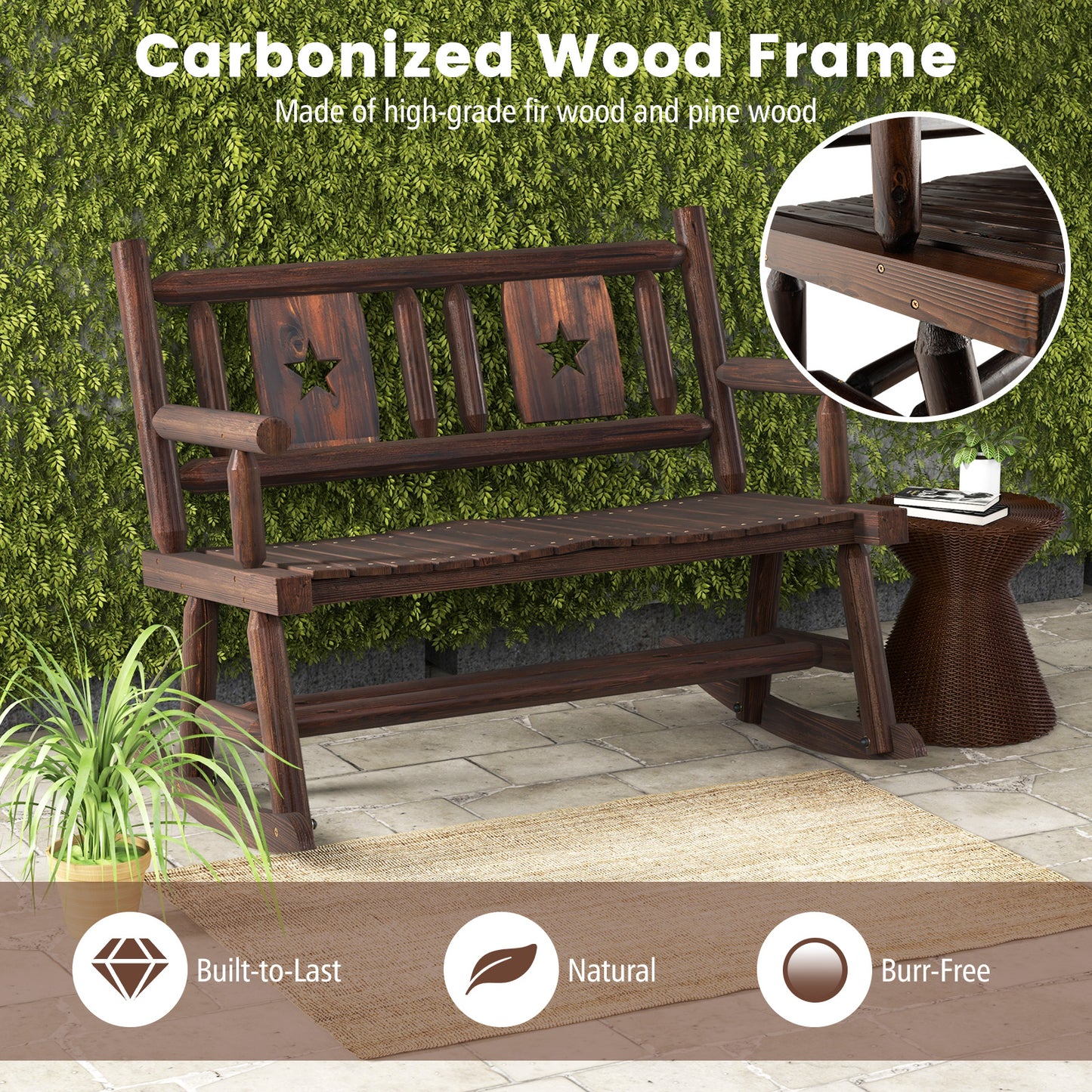Double Rocking Bench 2-Person Loveseat with Ergonomic Seat
