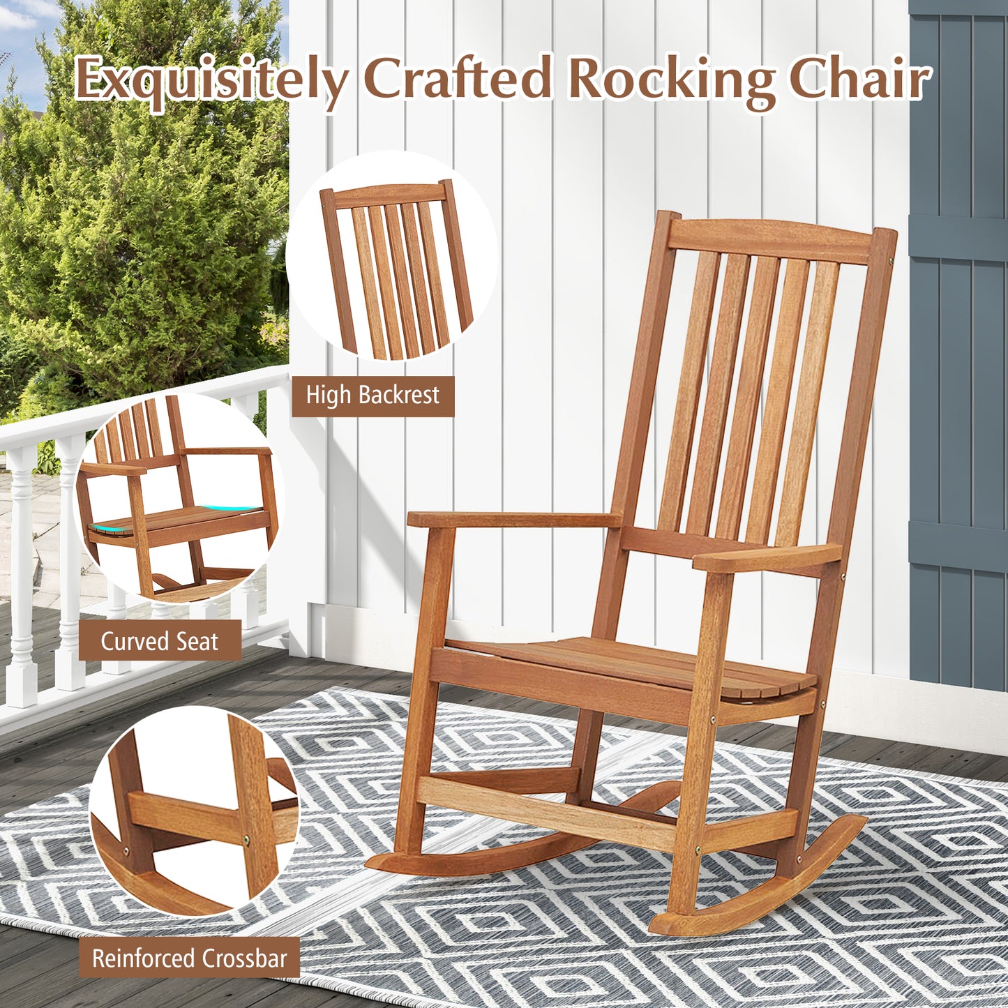 Hardwood Patio Rocking Chair with High Back