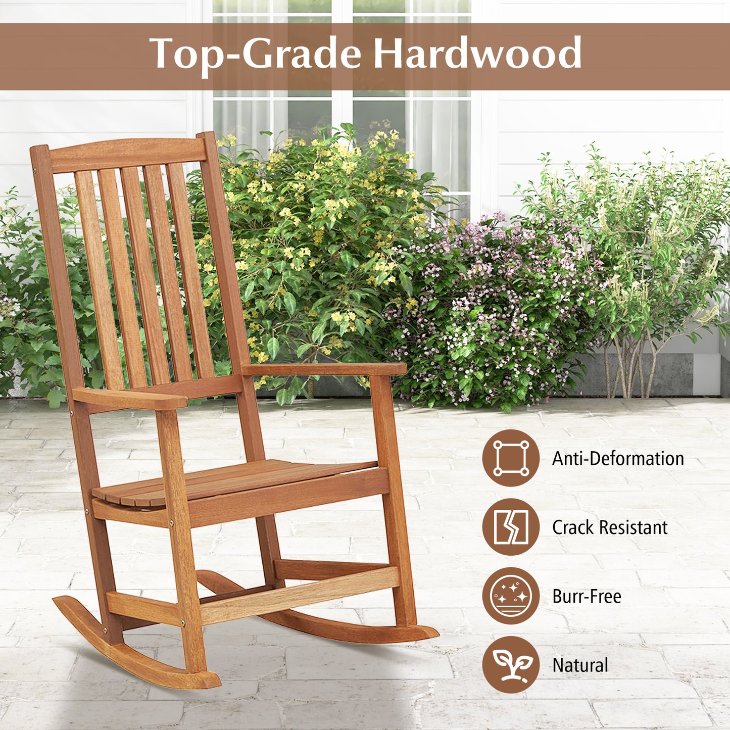 Hardwood Patio Rocking Chair with High Back
