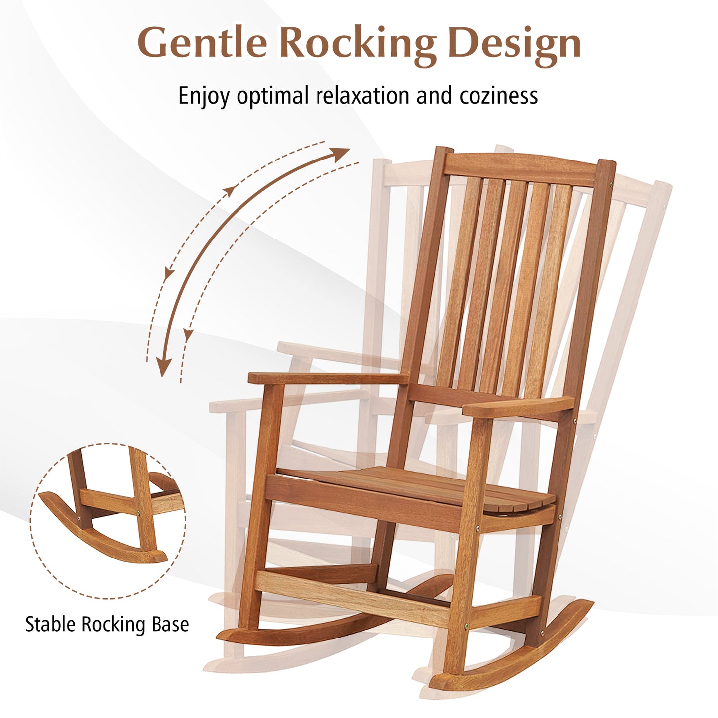Hardwood Patio Rocking Chair with High Back