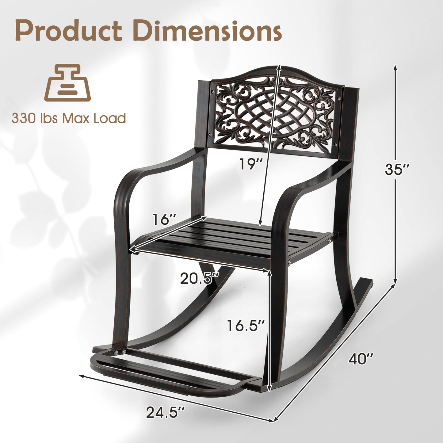 Cast Aluminum Patio Rocking Chair with Footrest