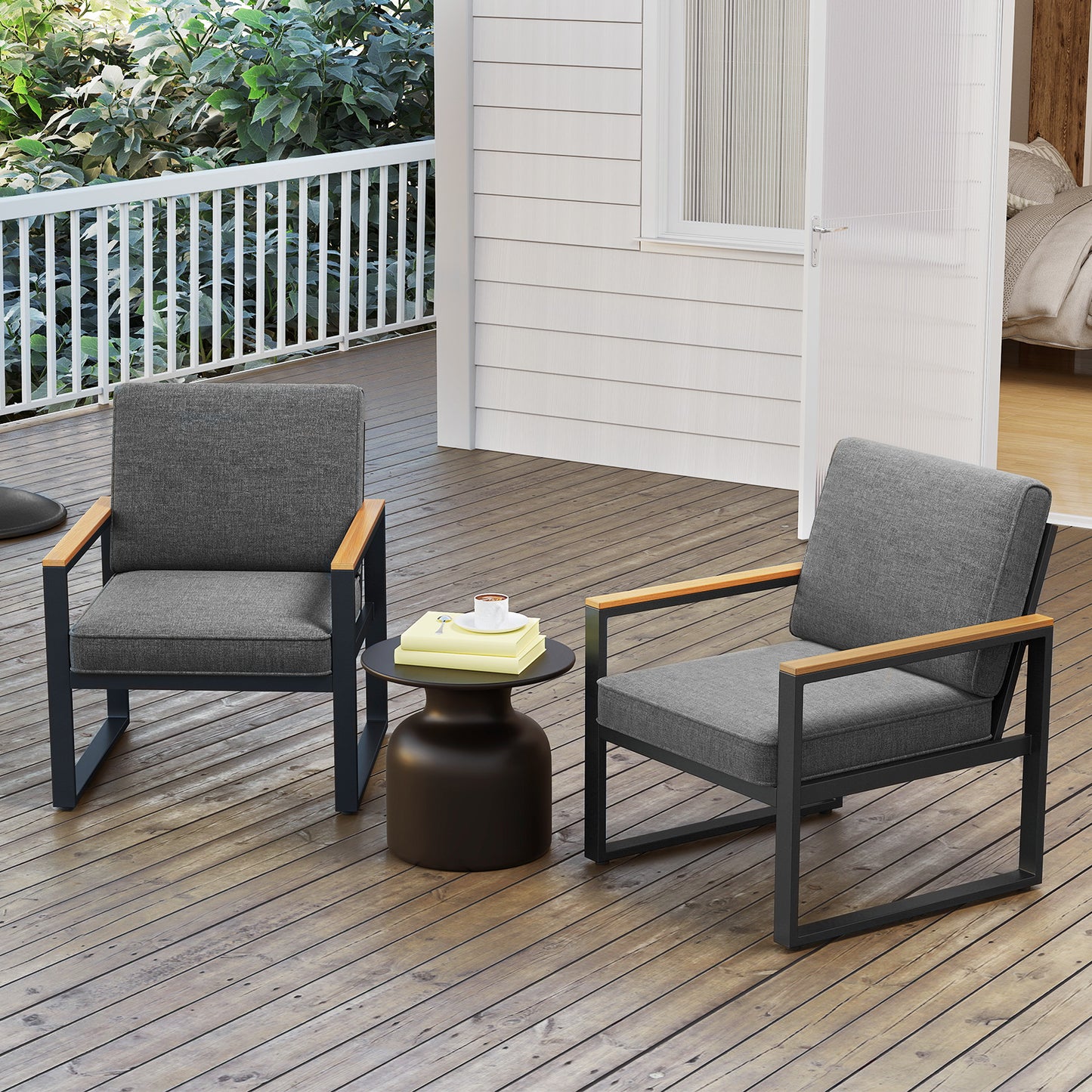 Aluminum Patio Armchairs Set of 2 with Cushions - Gray
