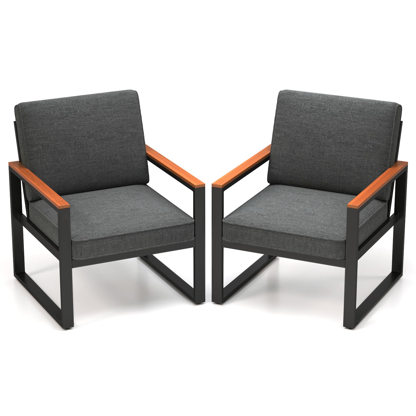 Aluminum Patio Armchairs Set of 2 with Cushions - Gray