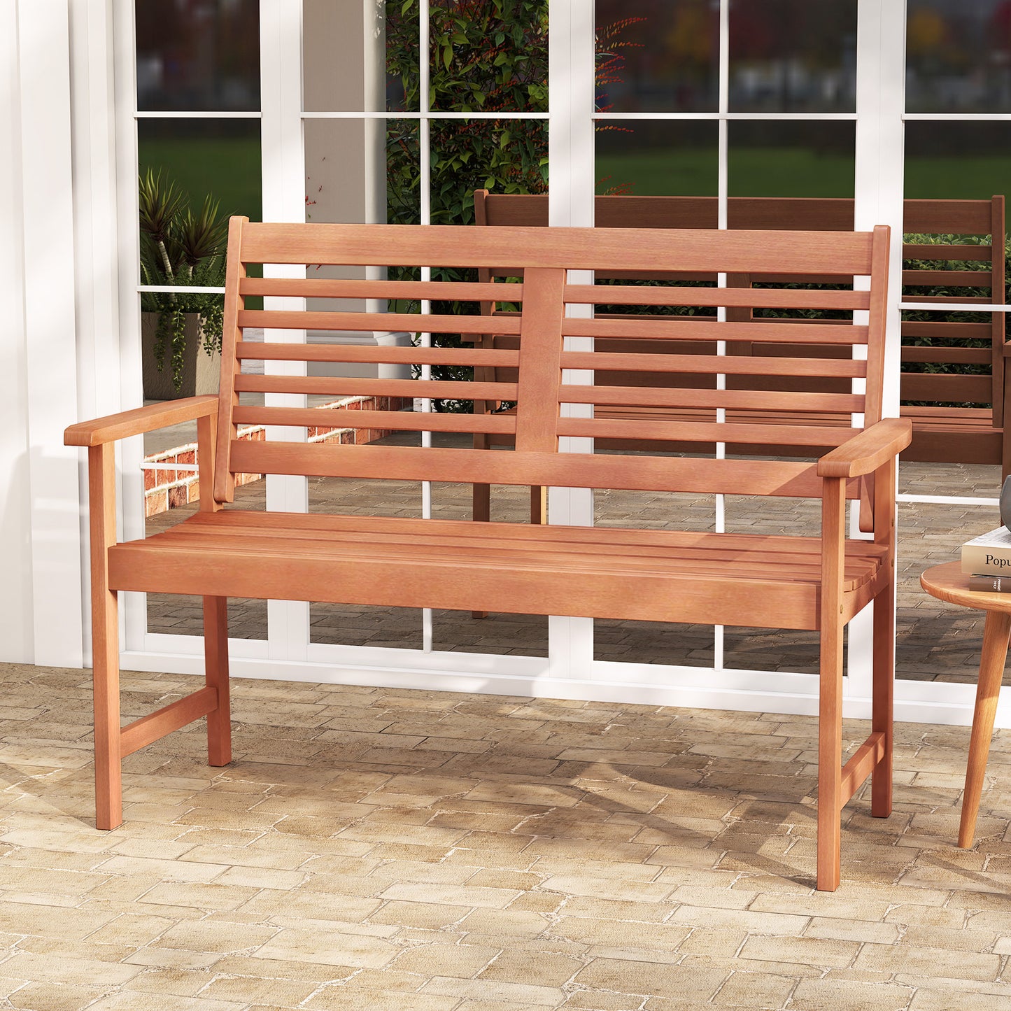 Solid Wood Loveseat Bench with Inclined Backrest