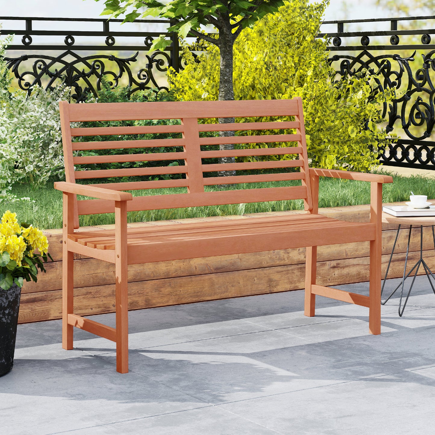 Solid Wood Loveseat Bench with Inclined Backrest