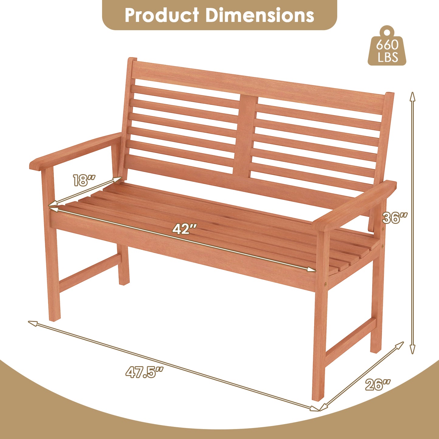 Solid Wood Loveseat Bench with Inclined Backrest