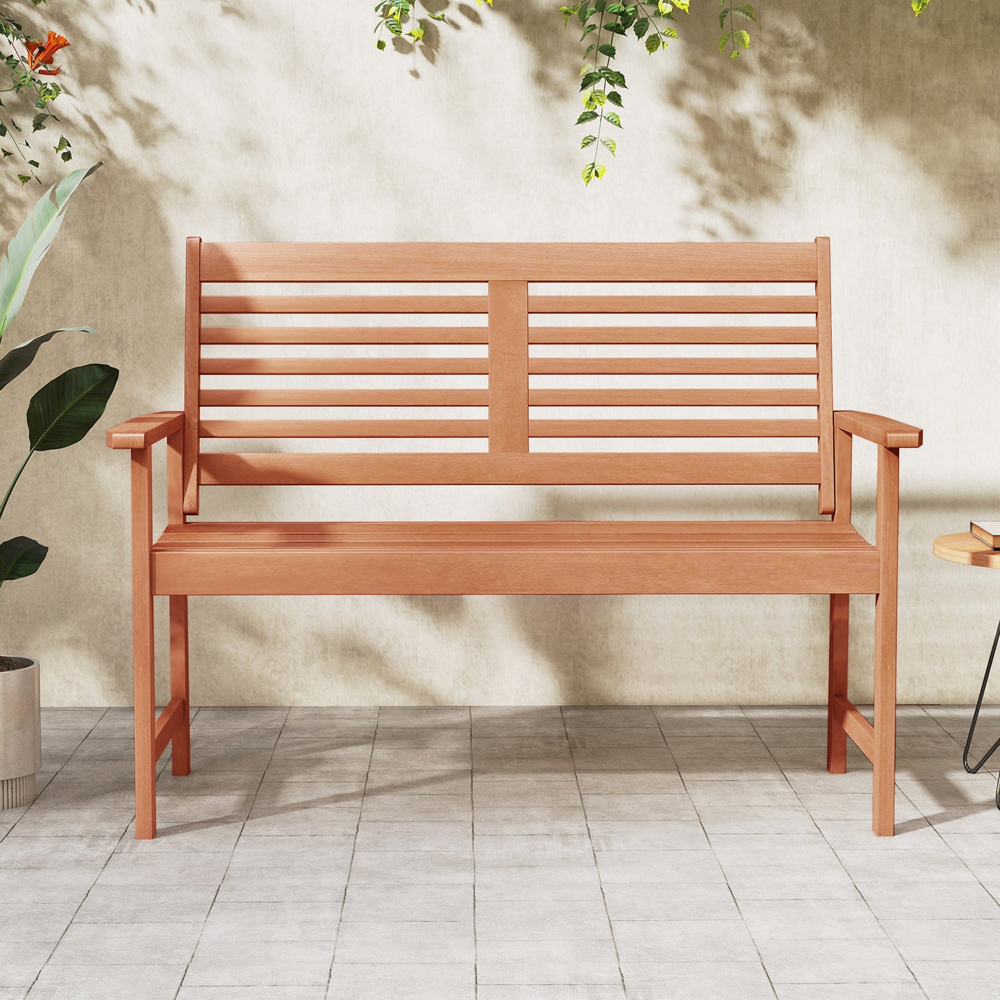 Solid Wood Loveseat Bench with Inclined Backrest