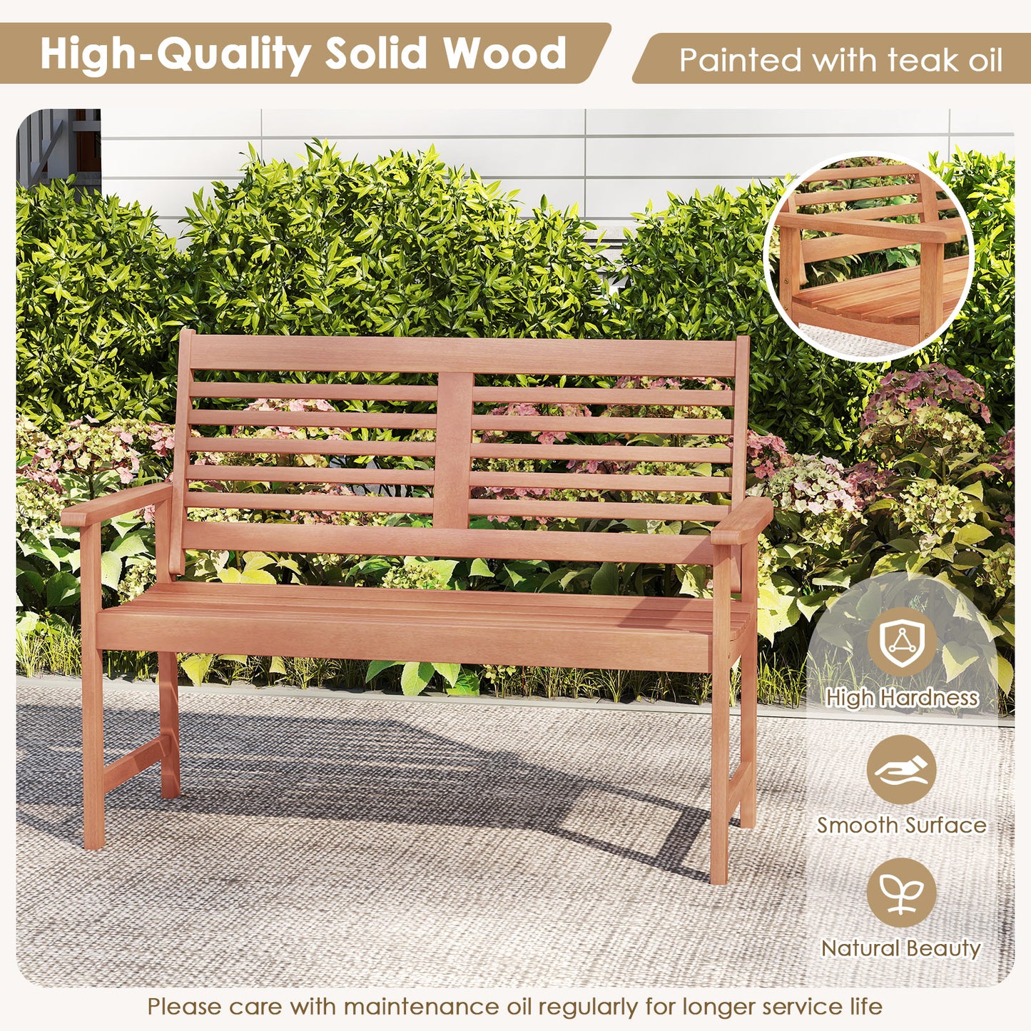 Solid Wood Loveseat Bench with Inclined Backrest