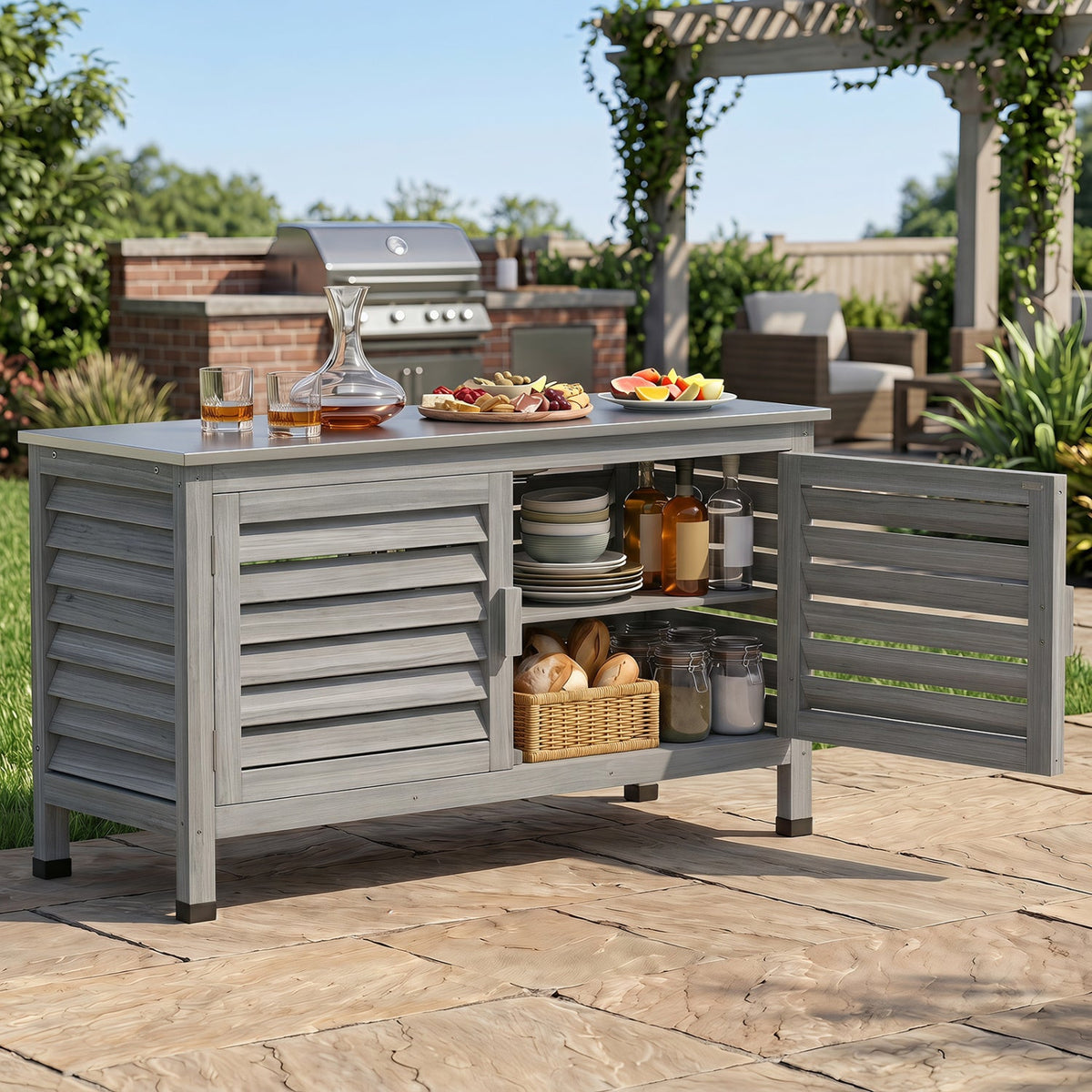 Outdoor Storage Cabinet with Stainless Steel Countertop