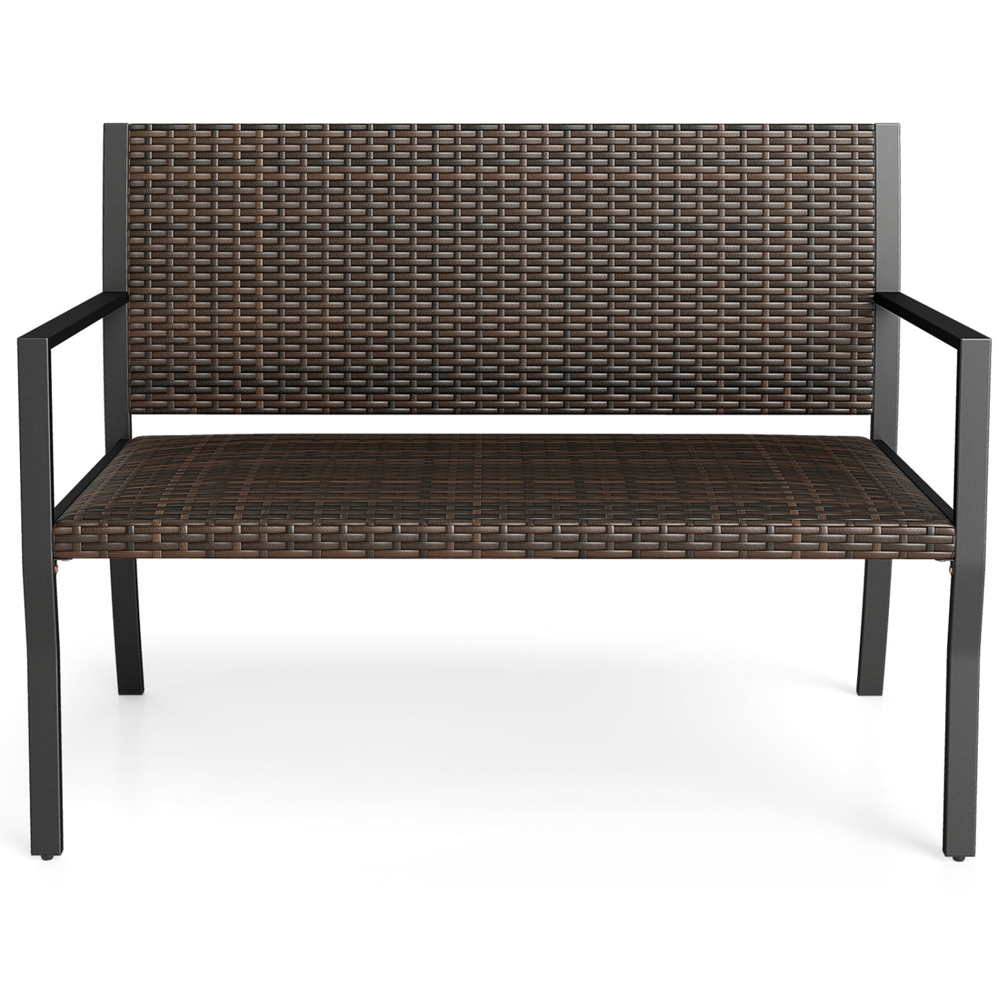 Outdoor Wicker Loveseat with Sponge Cushion - Mixed Brown Rattan
