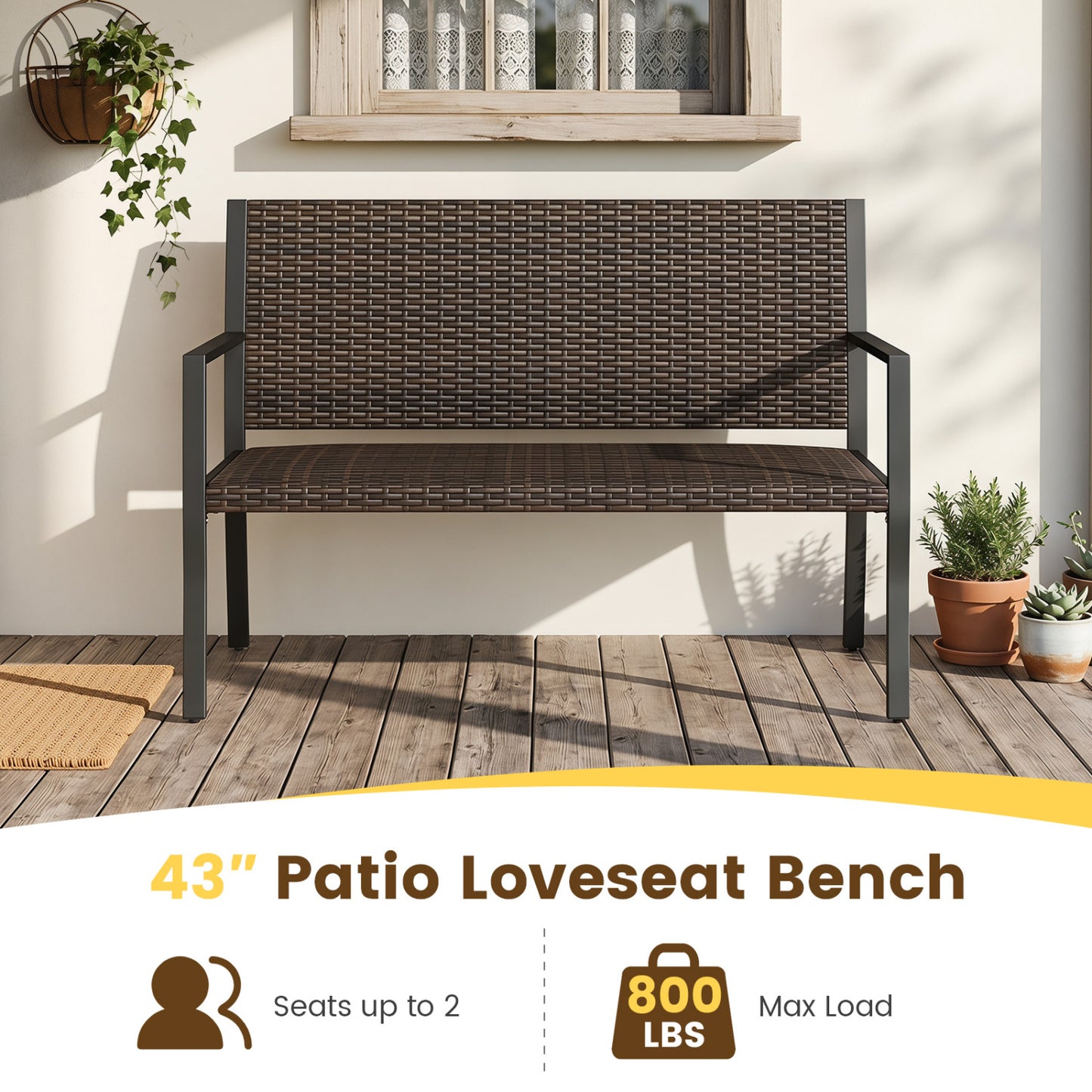 Outdoor Wicker Loveseat with Sponge Cushion - Mixed Brown Rattan
