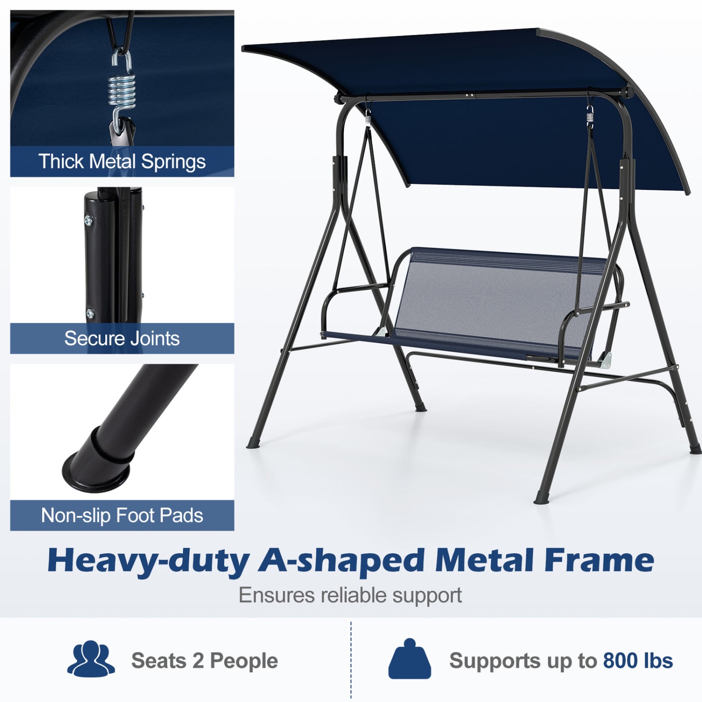 2-Person Patio Swing Chair with Adjustable Canopy