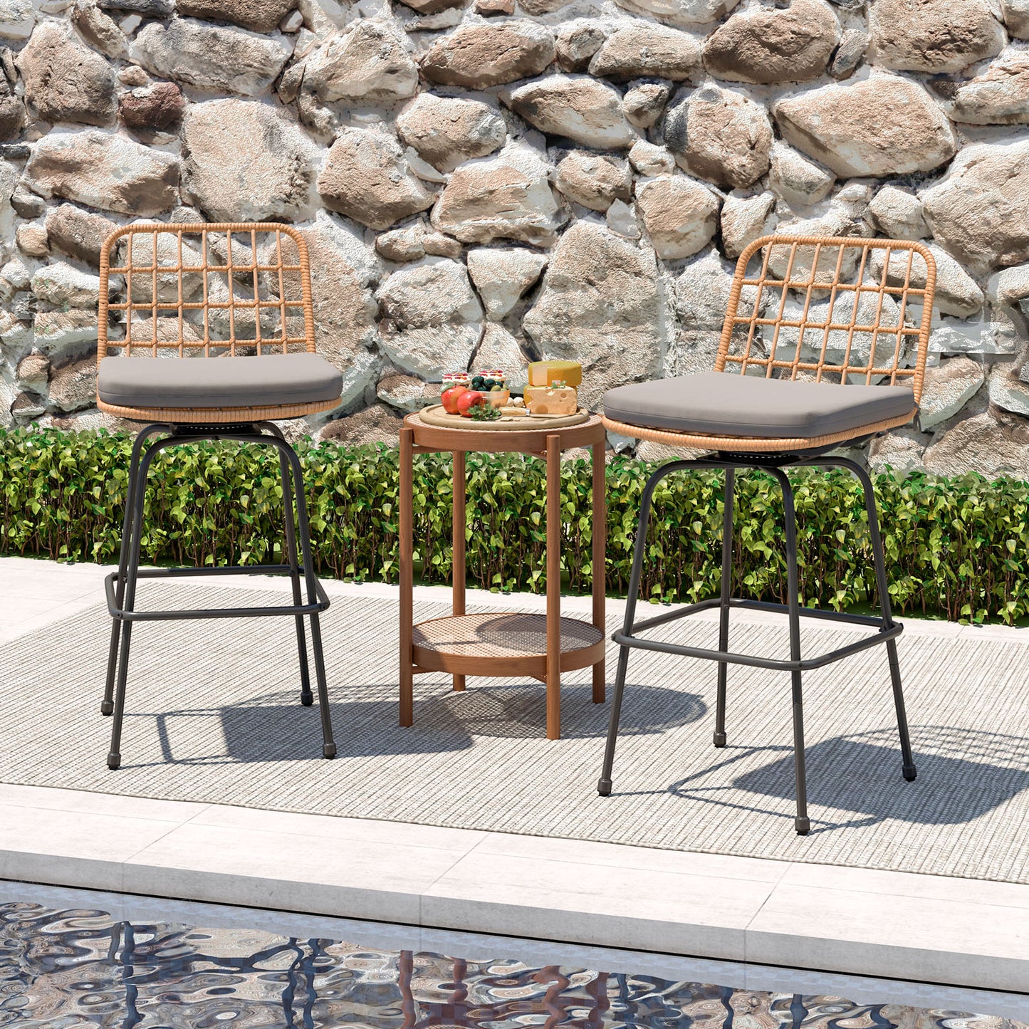 Swivel Patio Barstools Set of 2 with Cushions