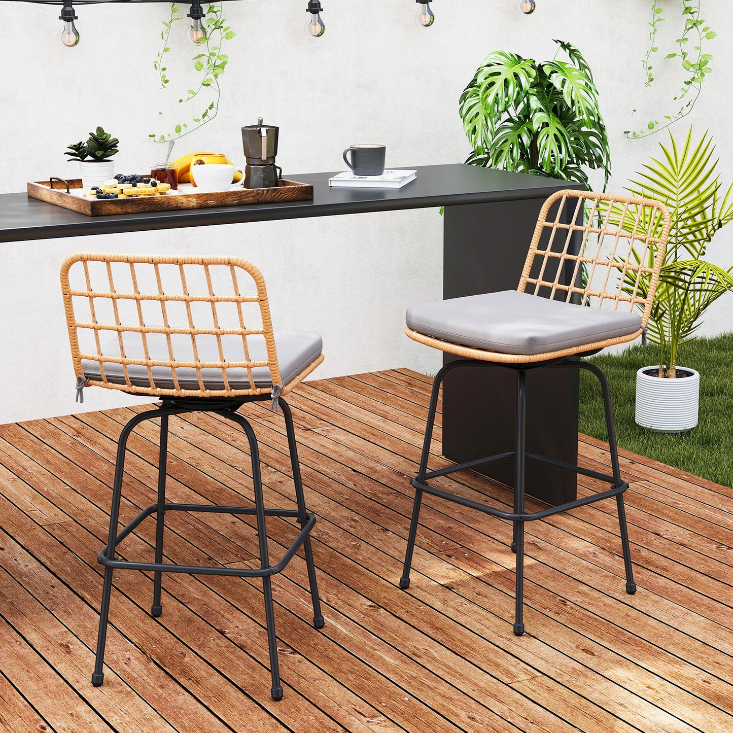 Swivel Patio Barstools Set of 2 with Cushions