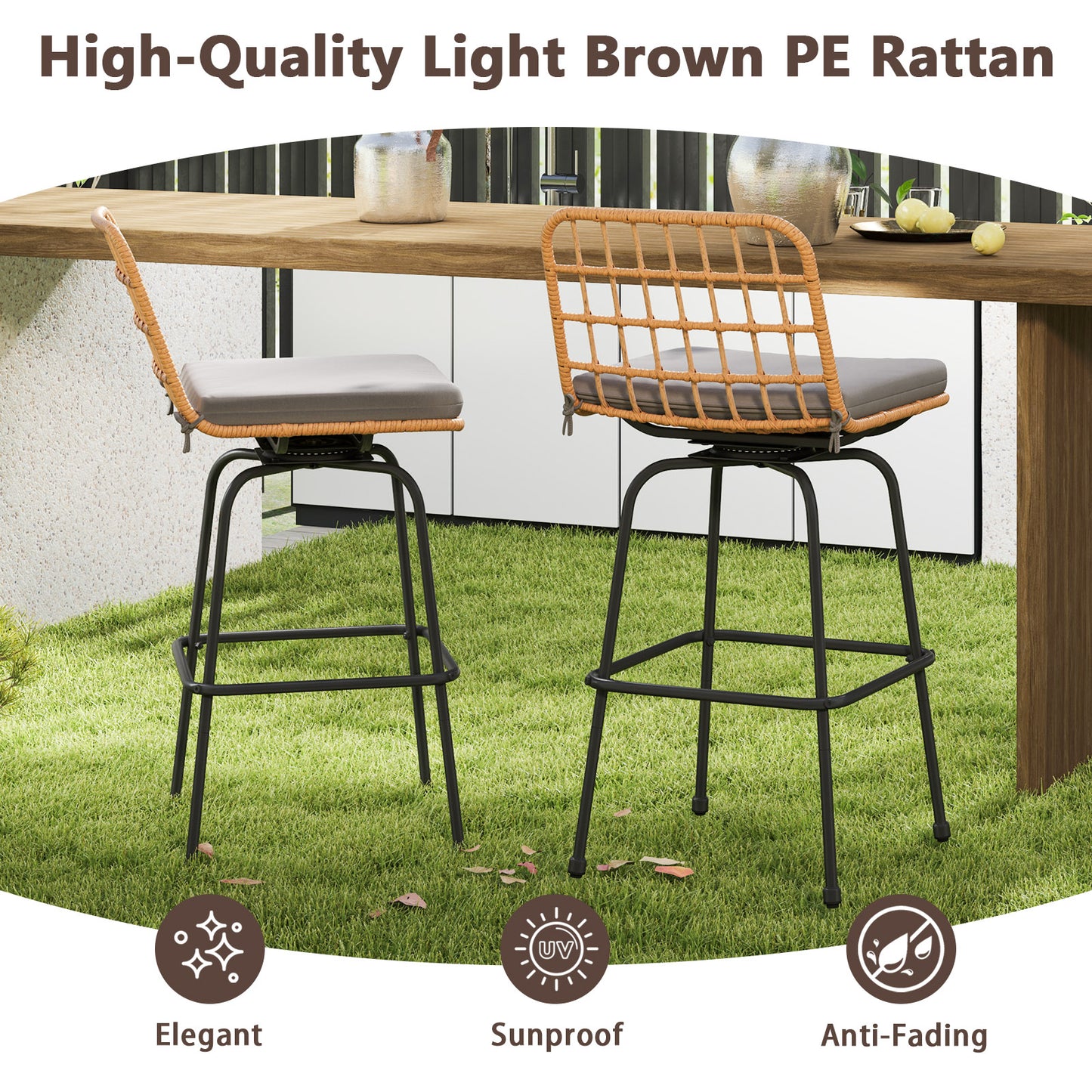 Swivel Patio Barstools Set of 2 with Cushions