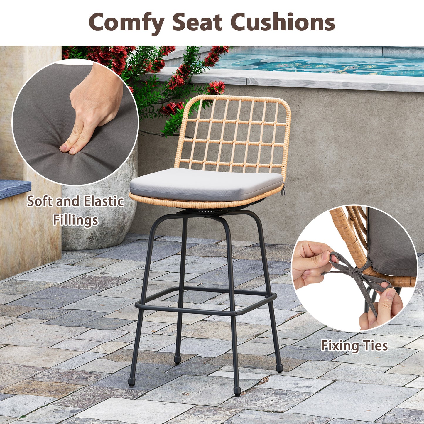 Swivel Patio Barstools Set of 2 with Cushions