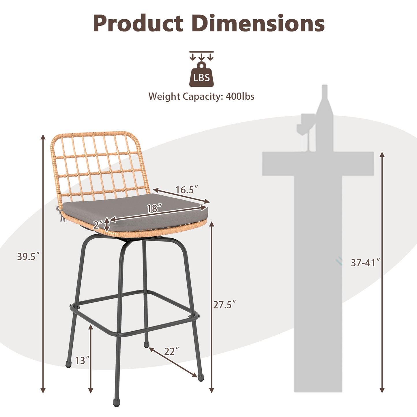 Swivel Patio Barstools Set of 2 with Cushions