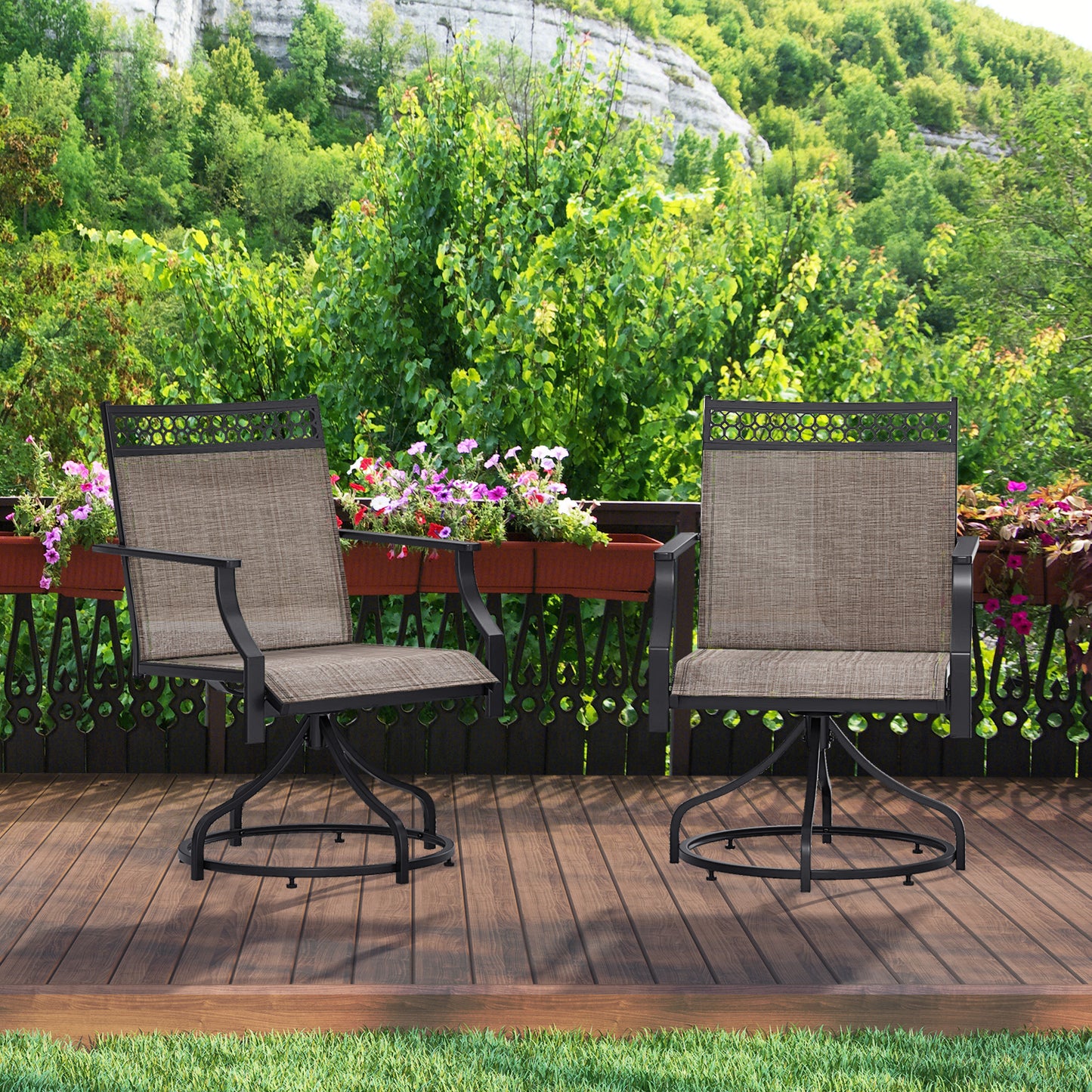 Swivel Patio Dining Chairs Set of 2 with Armrests
