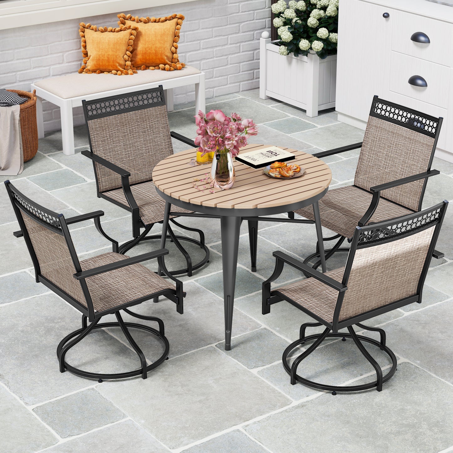 Swivel Patio Dining Chairs Set of 2 with Armrests