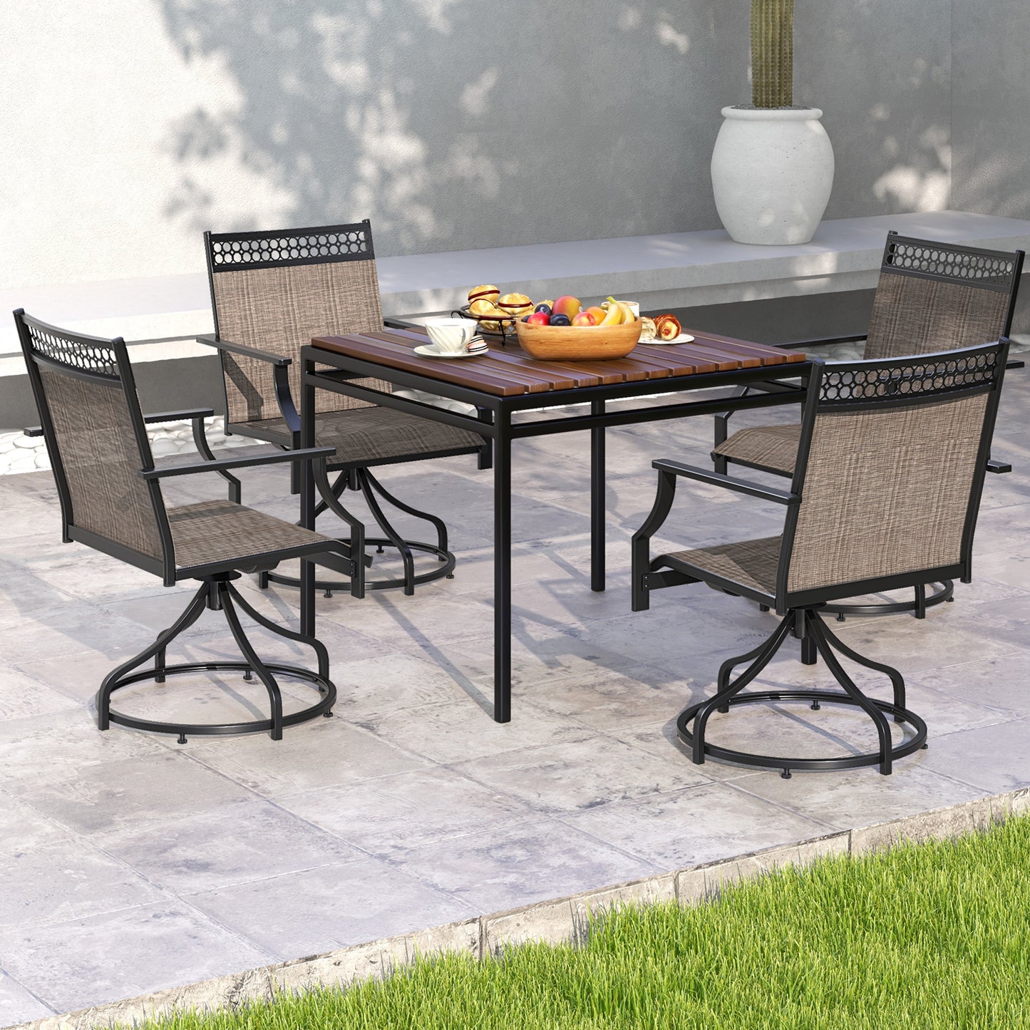 Swivel Patio Dining Chairs Set of 2 with Armrests