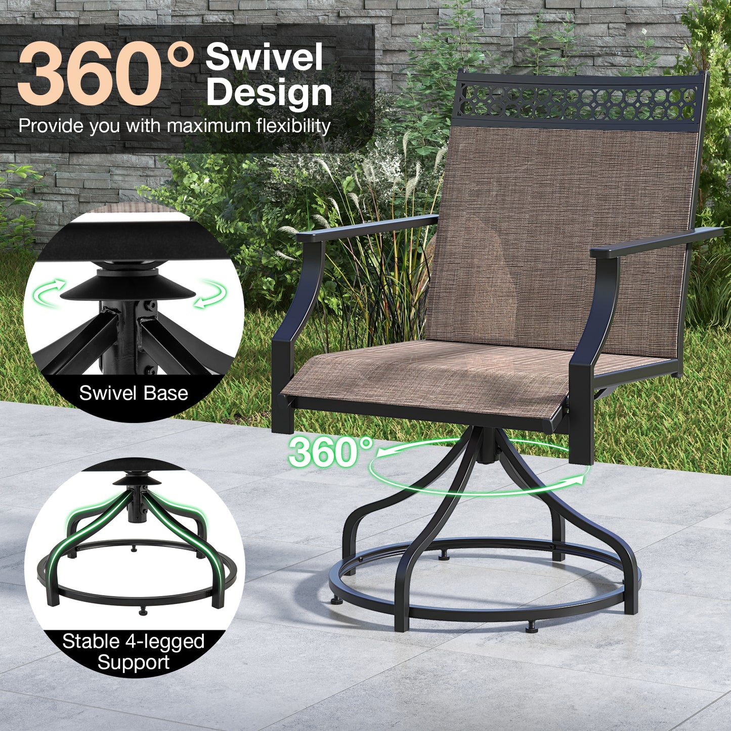 Swivel Patio Dining Chairs Set of 2 with Armrests