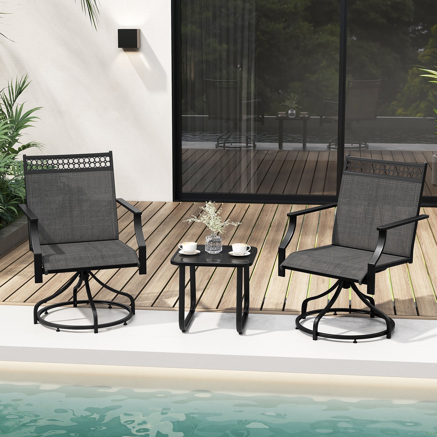 Swivel Patio Dining Chairs Set of 2 with Armrests