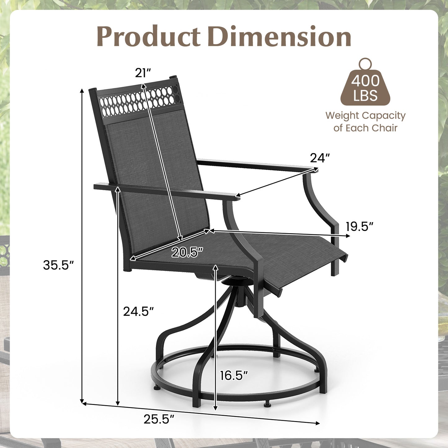 Swivel Patio Dining Chairs Set of 2 with Armrests