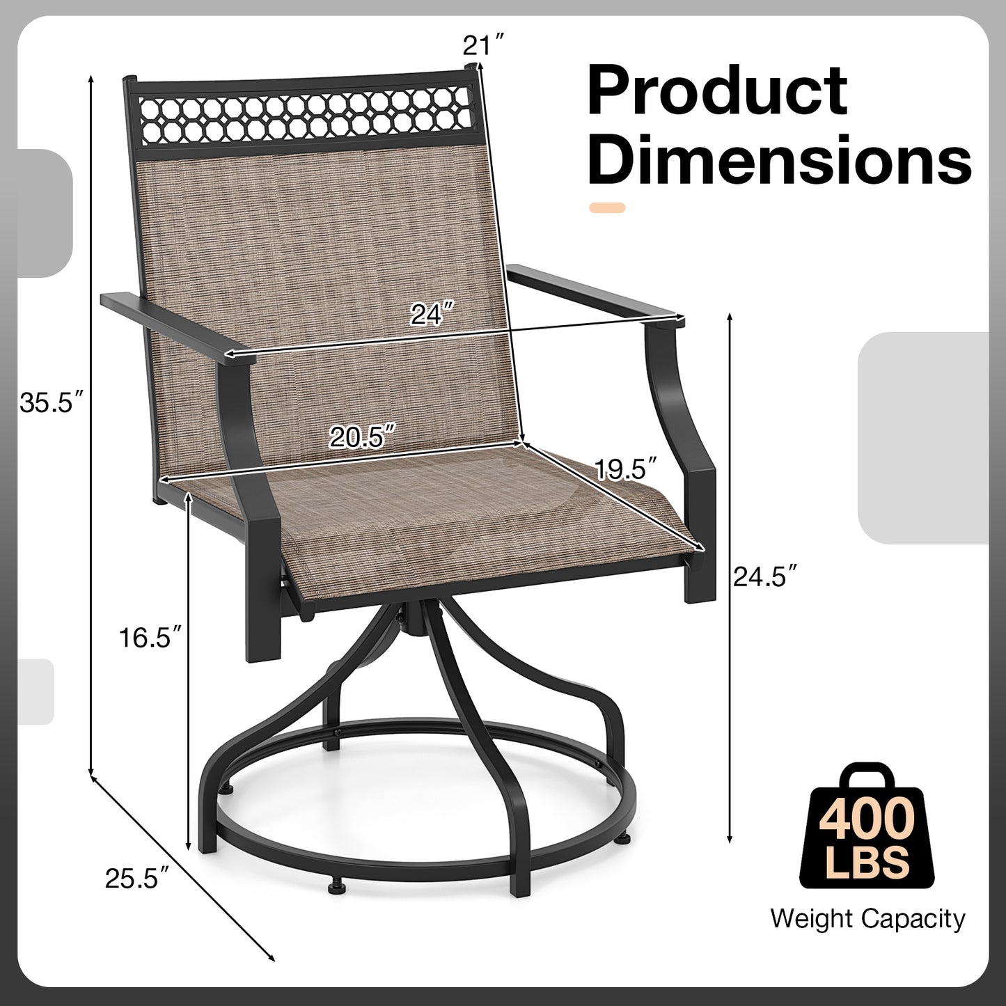 Swivel Patio Dining Chairs Set of 2 with Armrests
