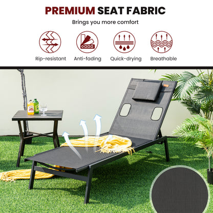 Adjustable Patio Chaise Lounge Chair with Face Hole - Black