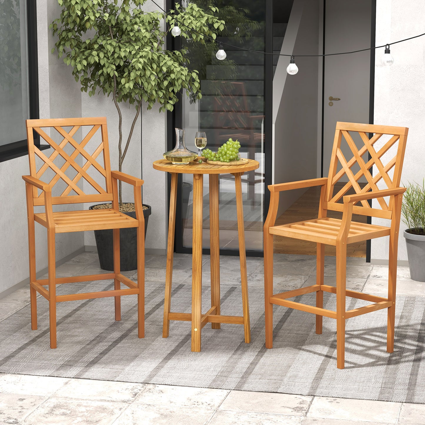 Teak Wood Bar Stool with Ergonomic Backrest - 27" Seat Height